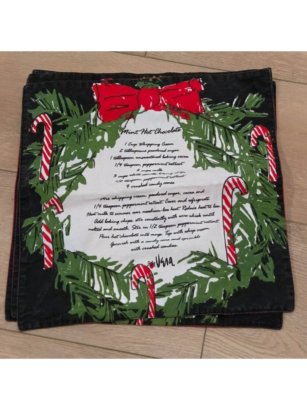 Vera Neumann 4 Vintage MCM Christmas Mint Hot Chocolate Recipe Placemats